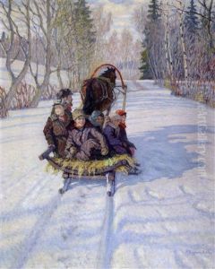 Jeunes Enfants Sur Le Traineau by Nikolai Petrovich Bogdanov-Bel'sky
