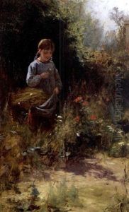 Fillette Dans Un Jardin En Fleurs by Nikolai Petrovich Bogdanov-Bel'sky