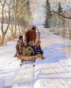Children On A Sleigh by Nikolai Petrovich Bogdanov-Bel'sky