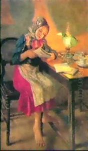 A Young Girl Reading By Lamplight by Nikolai Petrovich Bogdanov-Bel'sky