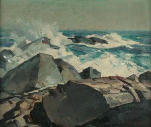 Surf Crashing On Rocks by Abraham Jacob Bogdanove