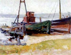 Fishing Boats At Dock by Abraham Jacob Bogdanove