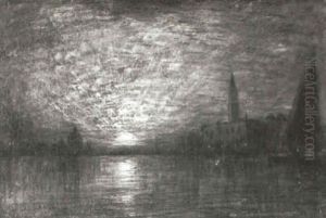 Venetian Canal At Sunset by George Henry Bogert