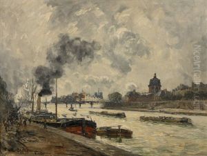 Peniches A Paris, La Seine Et L''institut Peniches A Paris, La Seine Et L''institut