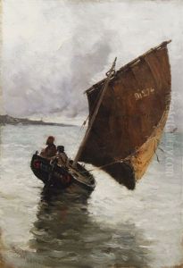 Segelboot In Der Wende Vor Der Kuste Von Dieppe by Frank Myers Boggs