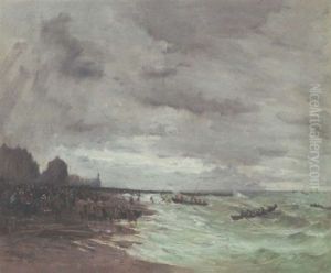 Beaching The Boats At Grandcamps, Normandy by Frank Myers Boggs
