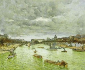 La Seine A Paris Avec Le Pont Du Carrousel by Frank Myers Boggs