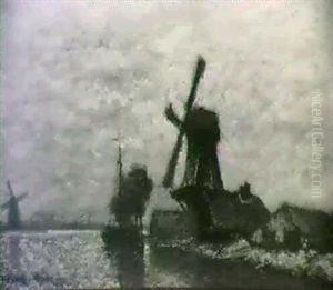 Canal Et Moulins En Hollande by Frank Myers Boggs
