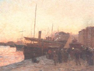 Docks At Sunset by Frank Myers Boggs