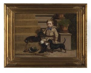 Young Master With His Two Dachshunds