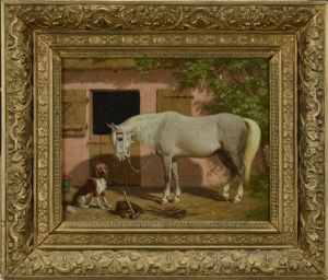 Stallexterior Med Hast Och Hund by Carl Henrik Bogh