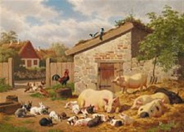 Summer Day In The Countryside With Pigs - view 1