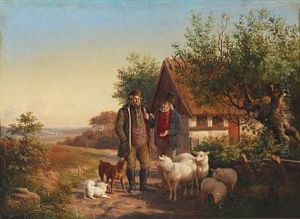 Two Men On The Country Road, One Is Selling Sheep by Carl Henrik Bogh