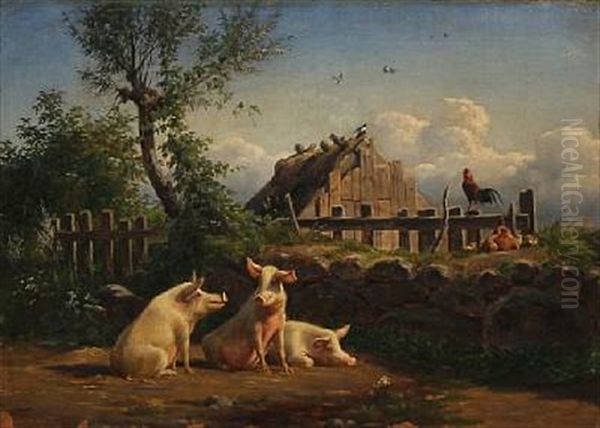 Farm Idyll With Pigs And Chickens - view 1