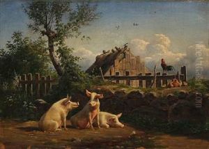 Farm Idyll With Pigs And Chickens