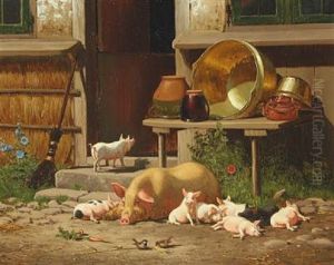 Summer Day With A Sow And Her Piglets