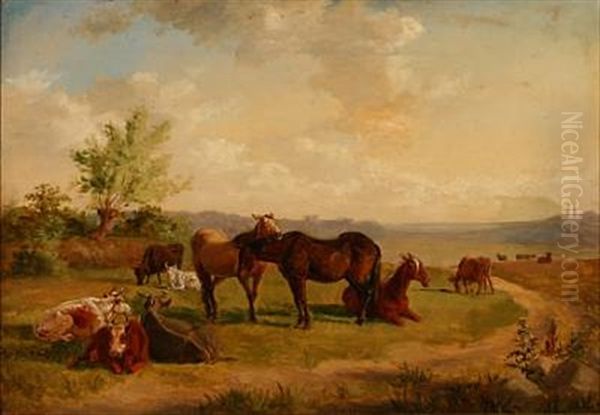 Heste Og Koer I Det Fri (horses And Cows In A Landscape) - view 1