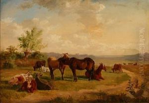 Heste Og Koer I Det Fri (horses And Cows In A Landscape)