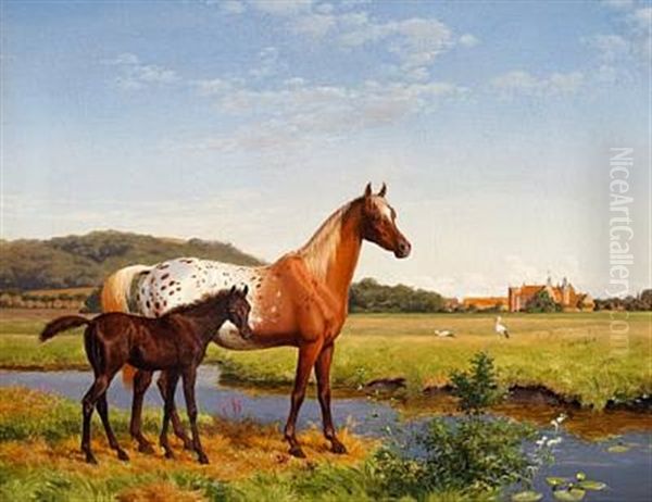Horses And Storks In The Meadow Near The Manor House Gl. Estrup - view 1