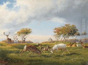 Hirschkampf In Danischer Landschaft by Carl Henrik Bogh