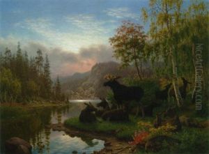 Elsdyr. Efteraar. Sverig by Carl Henrik Bogh