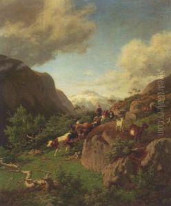 Norsk Landskab Fra Dovre Med Hyrdedreng, Far Og Koer by Carl Henrik Bogh