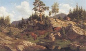 Graessende Koer I Bjergene by Carl Henrik Bogh