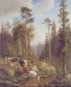Koer Ved Vandingssted, Sverige by Carl Henrik Bogh