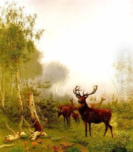 Deer In A Wood by Carl Henrik Bogh