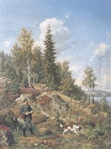 Skogslandskap Med Jagare Och Hund, Sommar by Carl Henrik Bogh