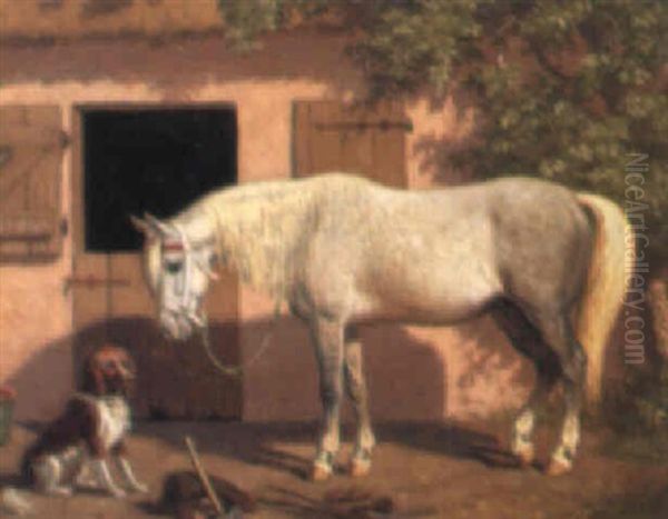 Hest Og Hund Foran Smedje - view 1