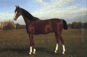 A Thoroughbred In Front Of Gammel Estrup by Carl Henrik Bogh