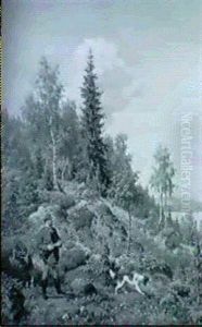Skogslandskap Med Jagare Och Hund- Sommar by Carl Henrik Bogh
