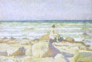 Nogen Kvinde Pa Stor Sten Ved Havet Nogen Kvinde Pa Stor Sten Ved Havet