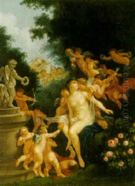 Siddende Kvinde Omgivet Af Putti Ved En Fontaine - view 1