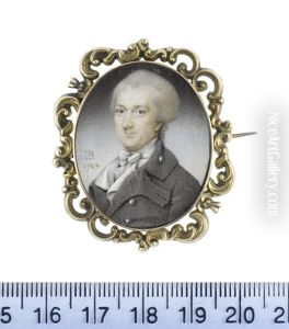 A Gentleman, Wearing Grey Coat, White Waistcoat, Frilled Chemise, Stock And Cravat, His Powdered Wig Worn En Queue by John Bogle