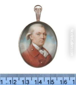 A Gentleman, Wearing Red Coat With Gold Buttons, White Waistcoat, Stock And Lace Cravat, His Powdered Wig Worn En Queue by John Bogle