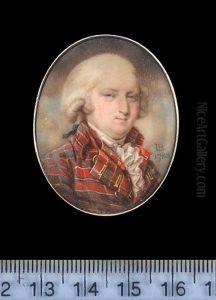 A Gentleman, Wearing Tartan Coat With Gold Embroidered Button Holes, Matching Waistcoat, Frilled White Chemise, Tied Stock And Powdered Wig With Ribbon Bow by John Bogle