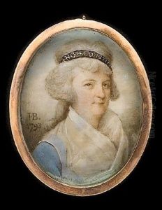 A Lady, Wearing Blue Dress With White Fichu, Her Hair Powdered And Upswept Beneath A Blue Bandeau Bearing Inscription King And Constitution