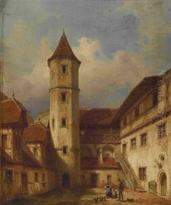 Landliche Szene In Einem Historischen Innenhof Landliche Szene In Einem Historischen Innenhof