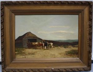Heidelandschap Met Boerenschuur Rechtsonder Get by Herman Bogman I