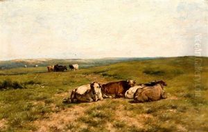 Rustende Koeien In Duinlandschap by Herman Bogman I