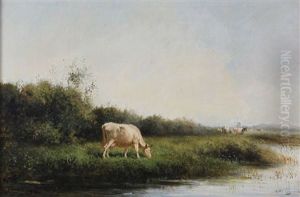 Polderlandschap Met Koeien by Herman Bogman I