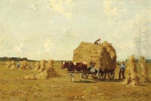 Haymaking Farmers With Horse And Cart by Herman Bogman I
