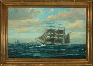 Three-masted Sailing Ship With Kronborg At Starboard Side by Christian Bogo