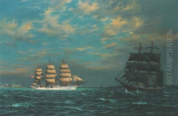 A Danish Training Ship Under Full Sail Off Kronberg Castle - view 1