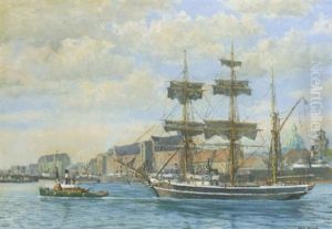 Marine Med Sejlskib Og Slaebebad Ud For Kobenhavns Havn