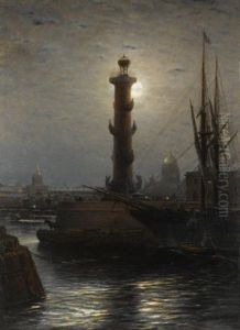 The Rostral Column Near The Stock Exchange, St Petersburg by Aleksei Petrovich Bogolyubov