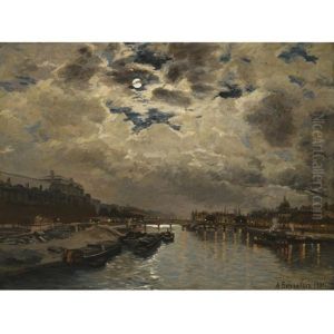 Moonlit View Of The Seine by Aleksei Petrovich Bogolyubov