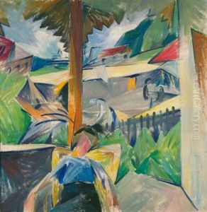 Landschaft Mit Sitzender Frau